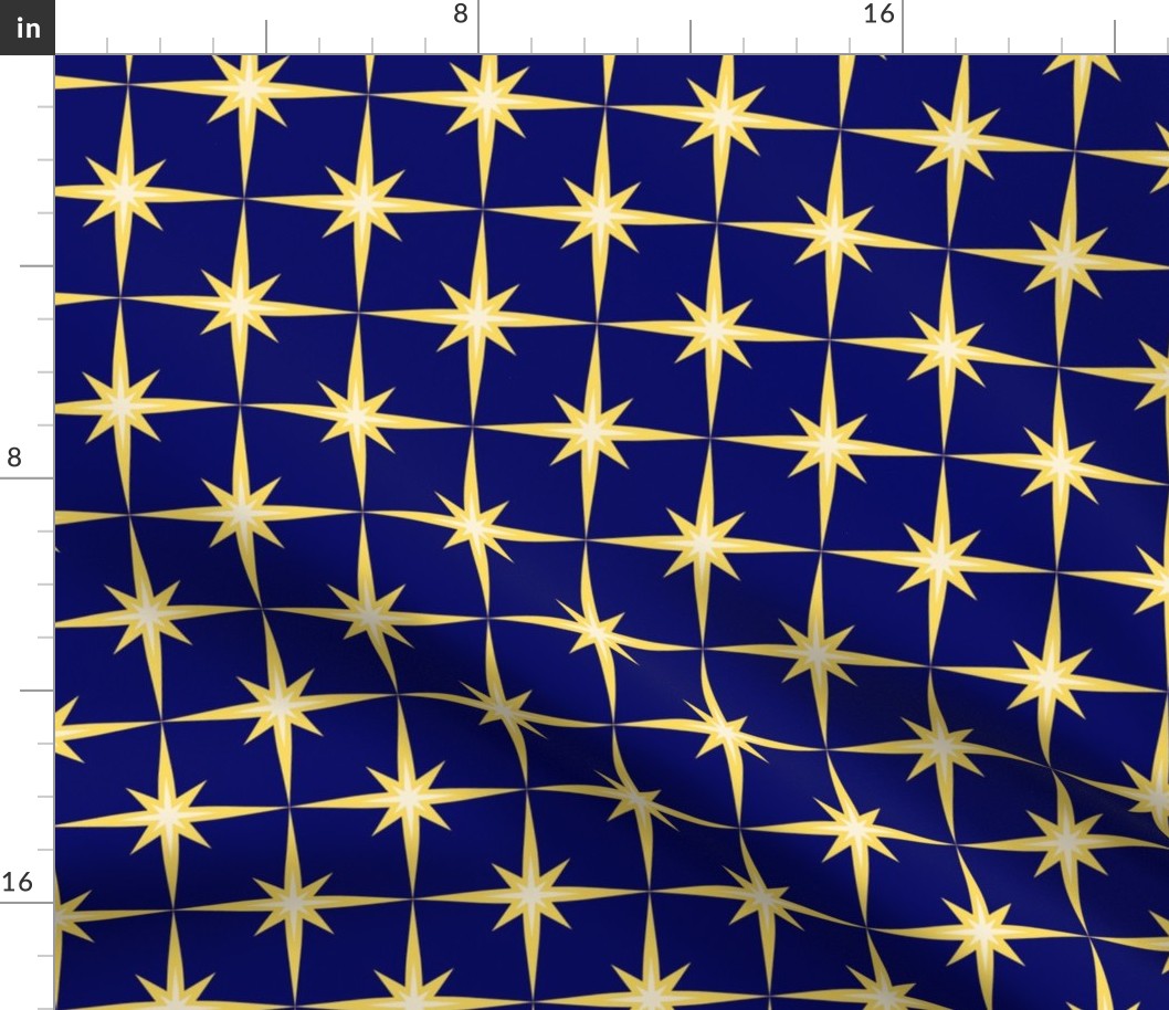 Retro Star Pattern Vanilla and yellow on blue