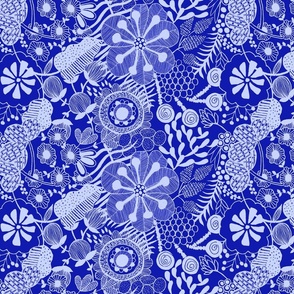 Bold florals dark blue and White