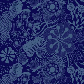 Bold florals Dark blue and blue