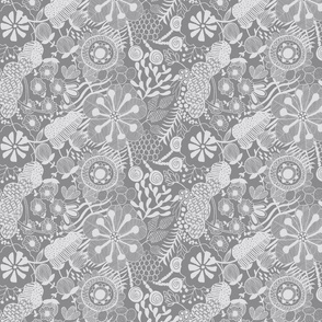 Bold florals Grey and White_tiny small scale