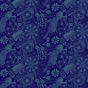 Bold florals Dark blue and blue_tiny small scale