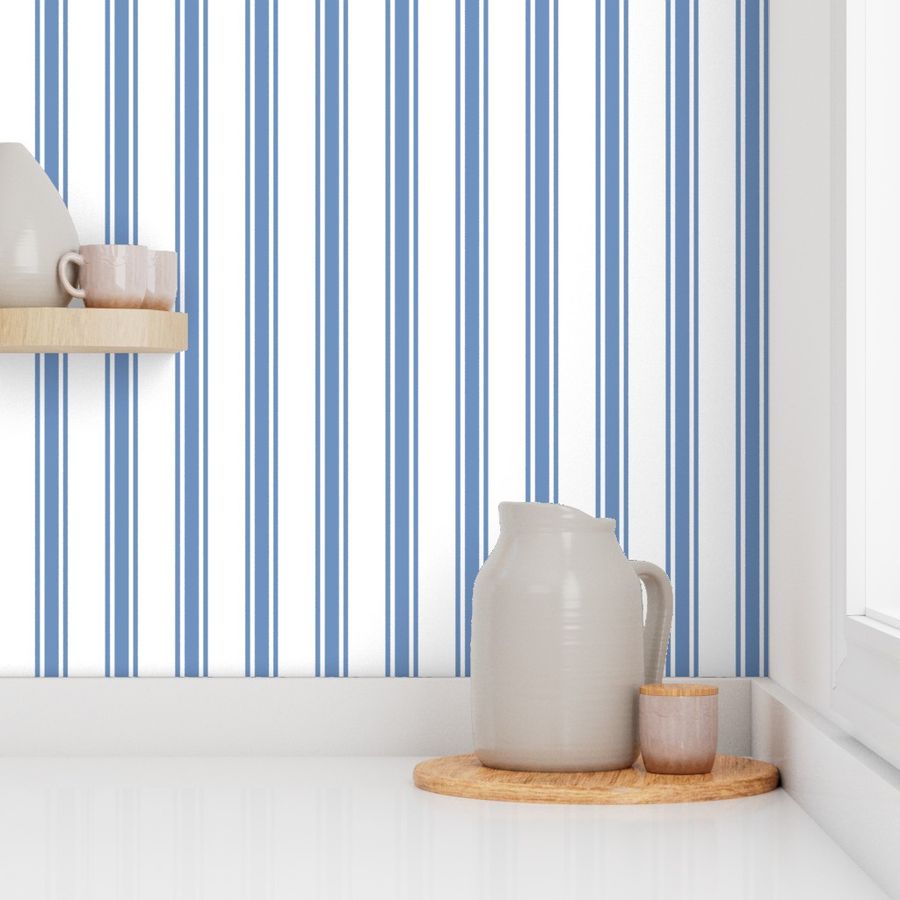 Blue Ticking Stripe on White