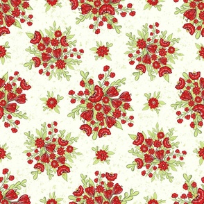 Small scale flowers in red and honeydew green