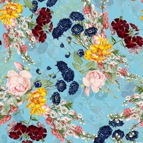 10" Vintage Flowers Bouquet - light blue 