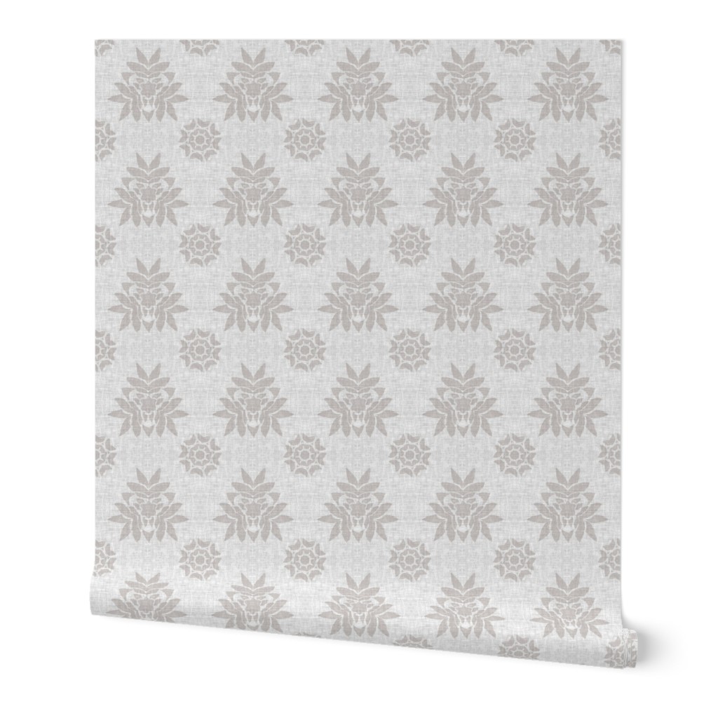 Boho Tiled Flowers Grey Linen