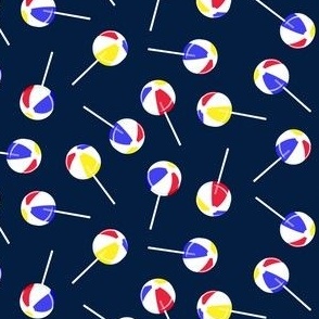 (small scale) Beach Ball lollipops - summer suckers - royal blue/red/yellow on navy  - LAD22
