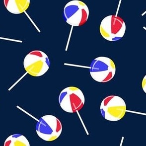 Beach Ball lollipops - summer suckers - royal blue/red/yellow on navy  - LAD22
