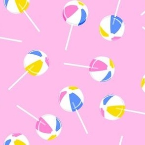 Beach Ball lollipops - summer suckers - bright pink - LAD22