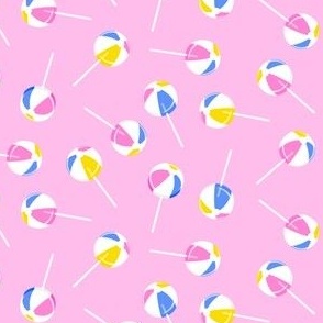 (small scale) Beach Ball lollipops - summer suckers - bright pink - LAD22