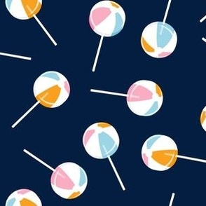 Beach Ball lollipops - summer suckers - pink/blue/orange on navy - LAD22