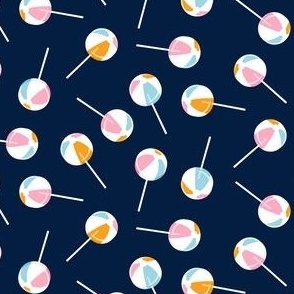 (small scale) Beach Ball lollipops - summer suckers - pink/blue/orange on navy - LAD22
