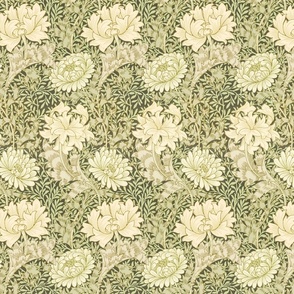 Chrysanthemum By William Morris  SMALL - original green antiqued art nouveau art deco, background