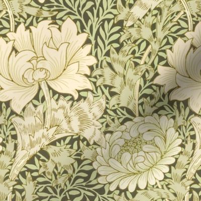 Chrysanthemum By William Morris  MEDIUM - original green antiqued art nouveau art deco, background