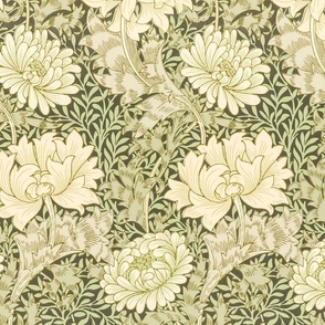 Chrysanthemum By William Morris  LARGE - original green antiqued art nouveau art deco, background