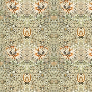 honeysuckle and tulip by william morris for home decor and wallpaper- SMALL - original beige antiqued restored reconstruction  art nouveau art deco, canvas background- ArtsandCraftsMovementSF