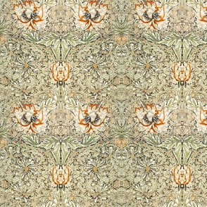 honeysuckle and tulip by william morris for home decor and wallpaper- SMALL - original beige antiqued restored reconstruction  art nouveau art deco, canvas background