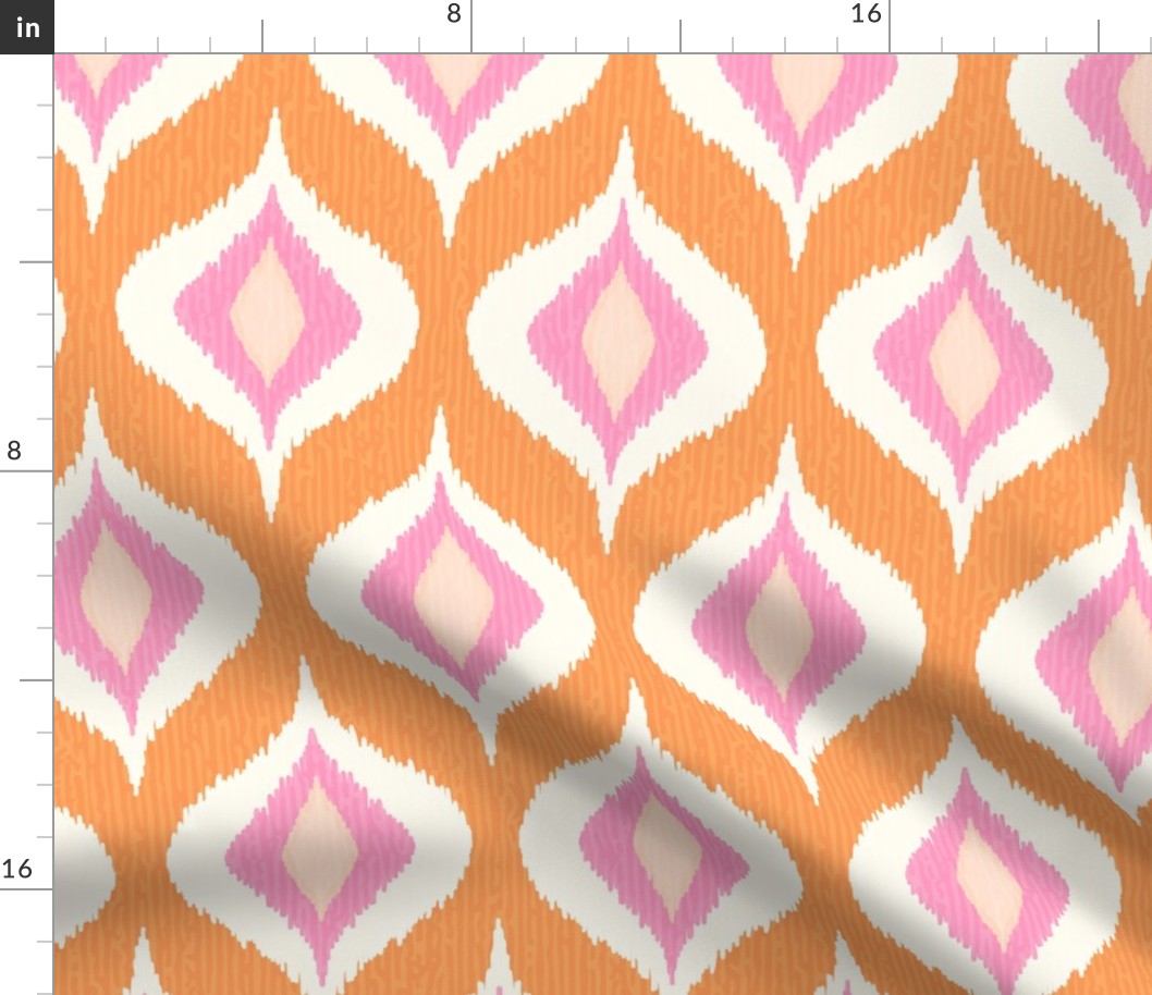 Ikat waves orange rose XL wallpaper scale by Pippa Shaw