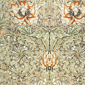 honeysuckle and tulip by william morris- LARGE - original beige antiqued art nouveau art deco,canvas background