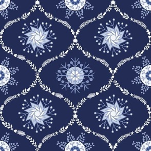 Snowflake ogee dark blue | medium