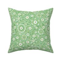 Green daisy paisley - spring green, sunny yellow and white - small scale