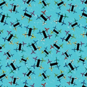 Drones, Quadcopters, Turquoise Background, Multi-Color, Large Scale