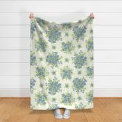 Large scale spring flowers in sky blue and honeydew green