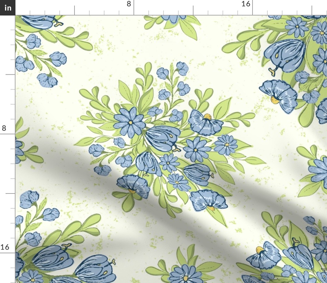 Large scale spring flowers in sky blue and honeydew green