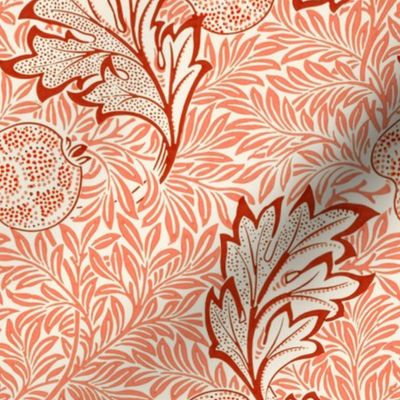 apple pattern red - by william morris MEDIUM - antiqued art nouveau art deco, original red and beige
