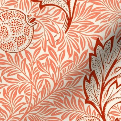 apple pattern red - by william morris LARGE - antiqued art nouveau art deco, original red and beige