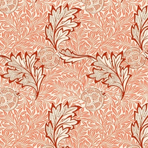 apple pattern red - by william morris LARGE - antiqued art nouveau art deco, original red and beige