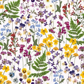 21" Midsummer Dried And Pressed Colorful Wildflowers Meadow , Dried Flowers Fabric, Pressed Flowers Fabric