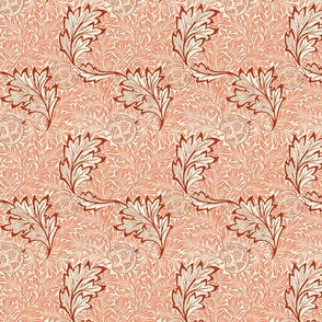 apple pattern red - by william morris SMALL- antiqued art nouveau art deco, original red and beige