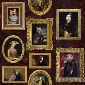 10" Famous Animal Portraits In The Museum  - Red damask