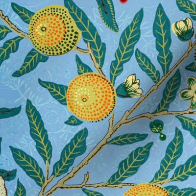 fruit - by William Morris - MEDIUM -  original Antiqued art nouveau art deco blue background 