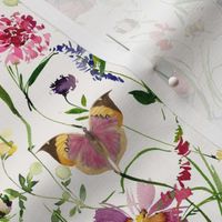 12" In the weeds  2 - Wildflowers and Herbs , Pollinators Home decor,Summer Wildflower Meadow - on white Nursery Fabric, Baby Girl Fabric, perfect for kidsroom, kids room, kids decor 