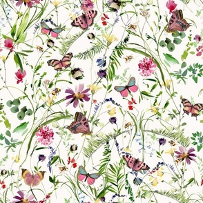 12" In the weeds  2 - Wildflowers and Herbs , Pollinators Home decor,Summer Wildflower Meadow - on white Nursery Fabric, Baby Girl Fabric, perfect for kidsroom, kids room, kids decor 
