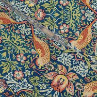 Strawberry Thief by William Morris - MEDIUM - original blue canvas Antiqued art nouveau art deco fabric background