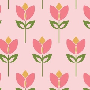 Retro geometric tulip flowers on pink (medium)