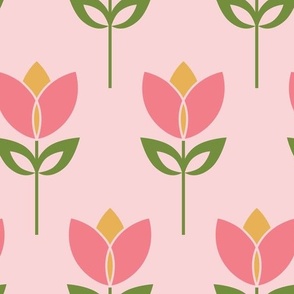 Retro geometric tulip flowers on pink (large)