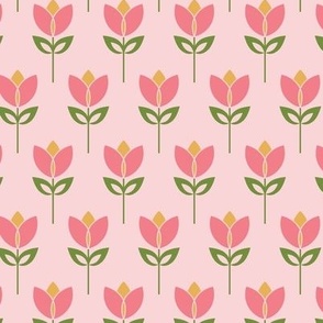 Retro geometric tulip flowers on pink (small)