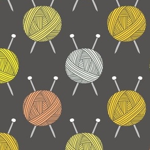 Knitting Needle Cross // Yellow on Grey