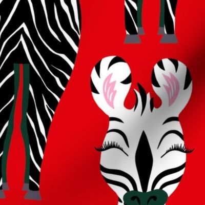Zebra Buddies on Red- Large