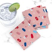 Popsicle summer 4th of july celebration stars and stripes kids american ice-cream usa national holiday on pink