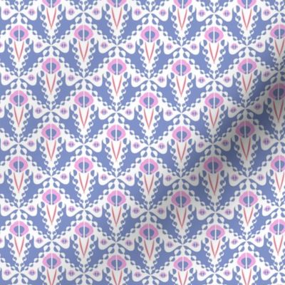 geometric purple and pink tessellated floral in small scale