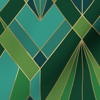 Art Deco / Nouveau - Medium Scale - Peacock / Green & Blue