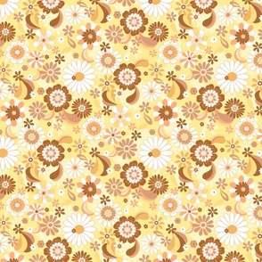 Daisy Fun Retro Pop florals Regular scale yellow and brown by Jac Slade
