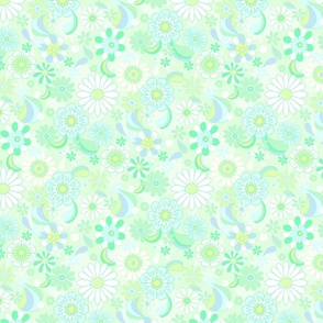 Daisy Fun Retro Pop florals Regular Scale green and pale blue by Jac Slade