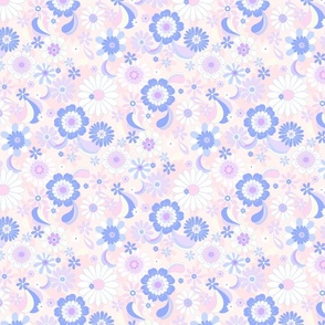Daisy Fun Retro Pop floralsRegular Scale  baby pink and periwinkle blue by Jac Slade