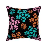 Large Puppy Paw Print Floral, Tropical on Black