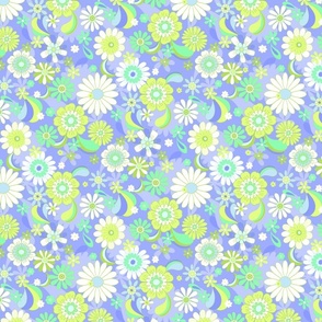 Daisy Fun Retro Pop florals Regular Scale lime green and periwinkle blue by Jac Slade